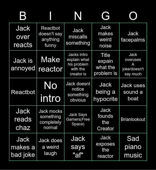JJJacksfilms reacts to bad reactors Bingo Card