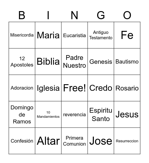 Bingo Catolico Bingo Card