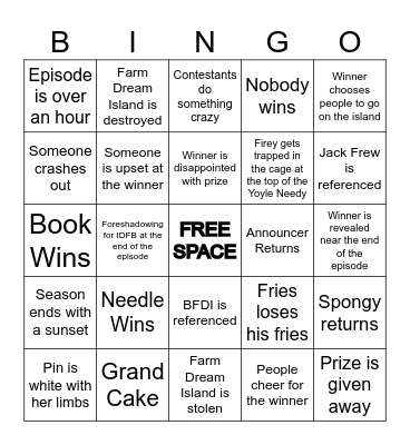 BFDIA 25 BINGO CARD Bingo Card