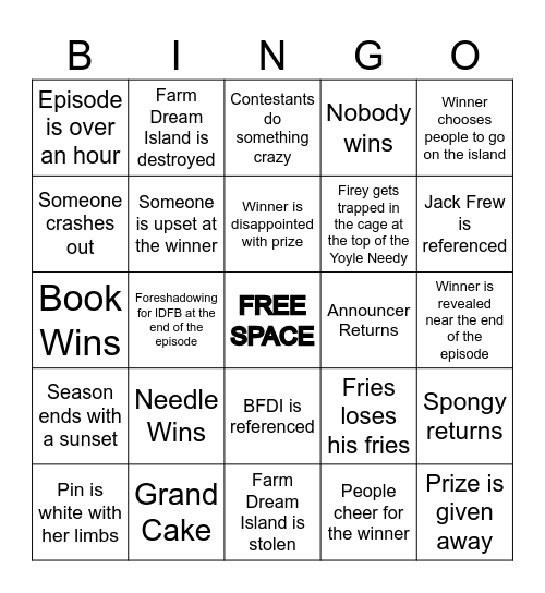 BFDIA 25 BINGO CARD Bingo Card