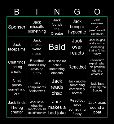 JJJacksfilms reacts to reactors Bingo Card