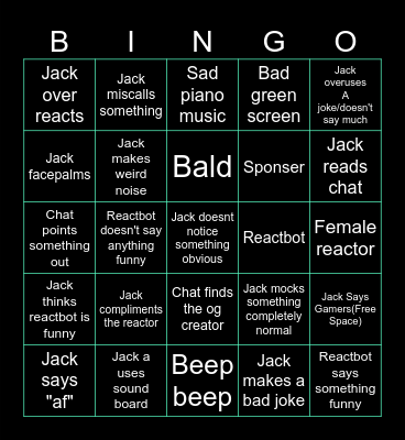 JJJacksfilms reacts to reactors Bingo Card