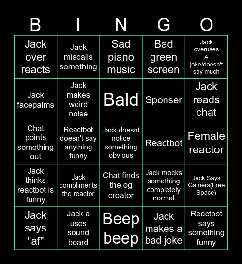JJJacksfilms reacts to reactors Bingo Card