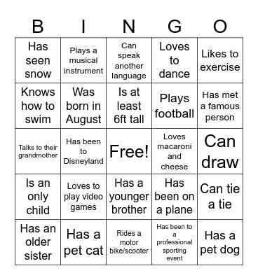 Cultural Diversity Activity-Bingo Card