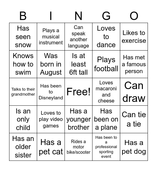 Cultural Diversity Activity-Bingo Card