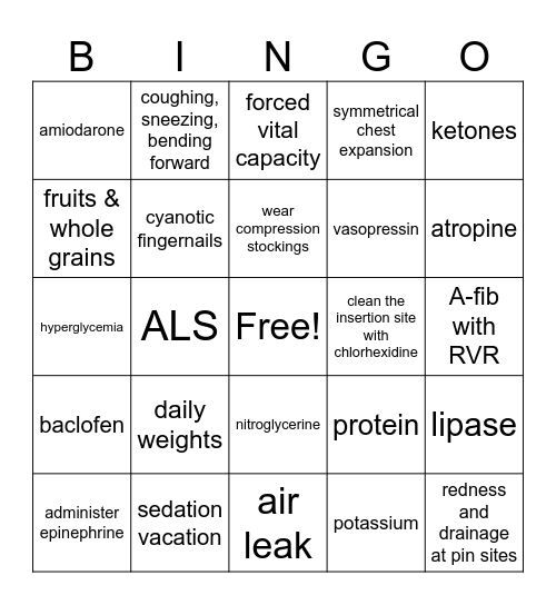 Final Exam Bingo Card