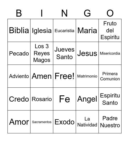 Bingo Catolico Bingo Card