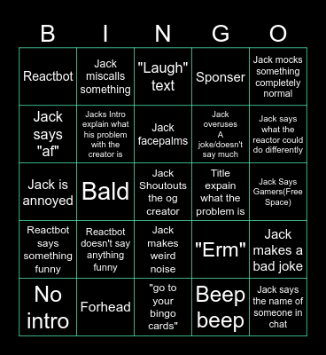 JJJacksfilms reacts to bad reactors Bingo Card