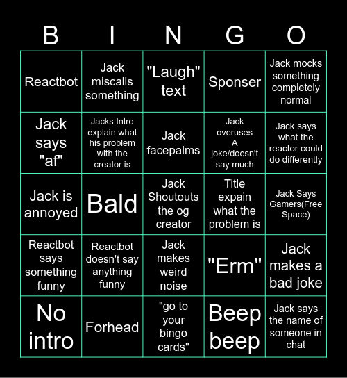 JJJacksfilms reacts to bad reactors Bingo Card