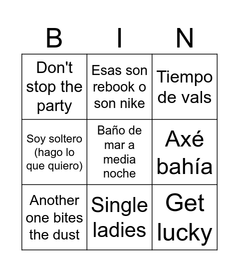 Matri Bingo Card