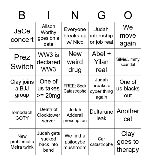 JaCe Late 2026 Bingo Card
