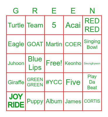 Cortis GREEN GREEN Bingo Card