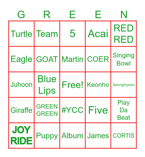 Cortis GREEN GREEN Bingo Card