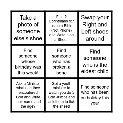 Live Bingo - Youth Edition Bingo Card
