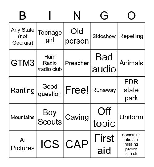 SaR Video Call Bingo Card