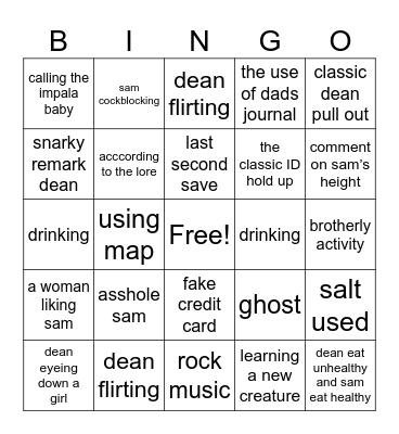supernatural Bingo Card