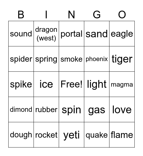Untitled Bingo Card
