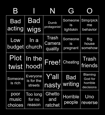 Tubi movies Bingo Card
