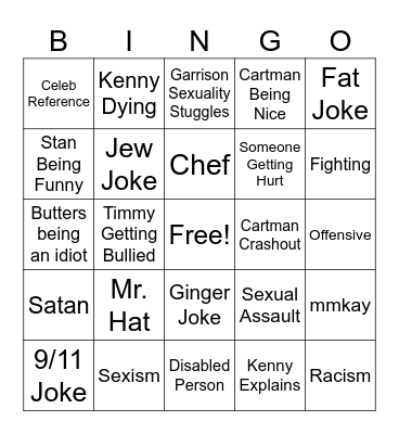South Park Bingo Card