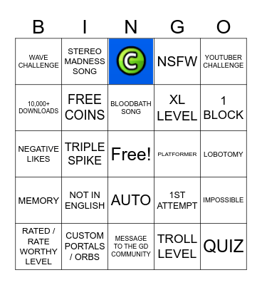 GEOMETRY DASH RANDOM TAB BINGO Card
