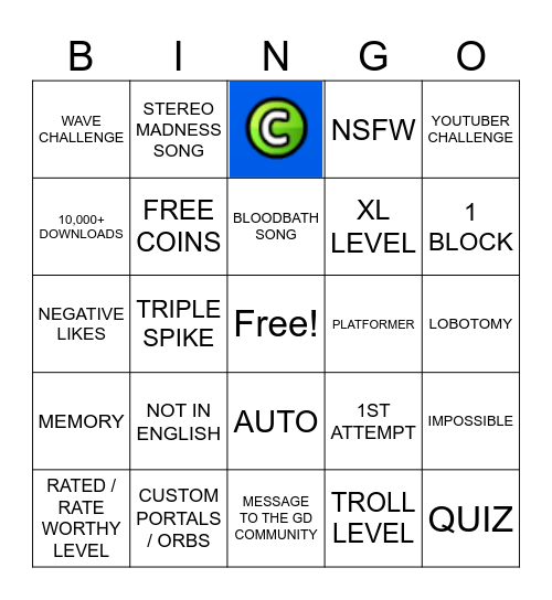 GEOMETRY DASH RANDOM TAB BINGO Card