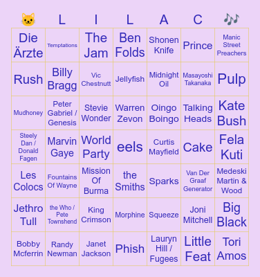 Lilac Music Bingo Card