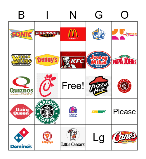 Fast Food Restaurant Logos Bingo Card