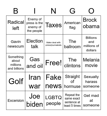Whitehouse dinner Bingo Card