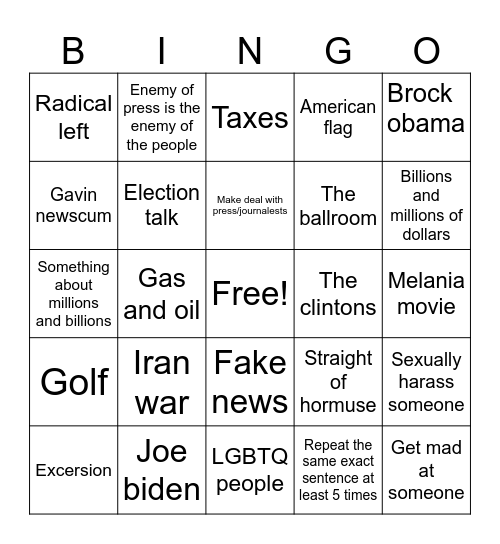 Whitehouse dinner Bingo Card