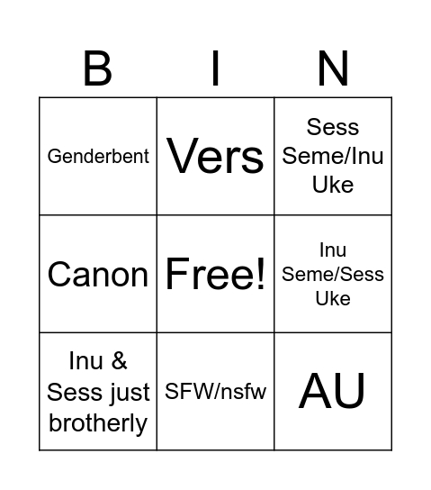 InuSess week reading Bingo Card