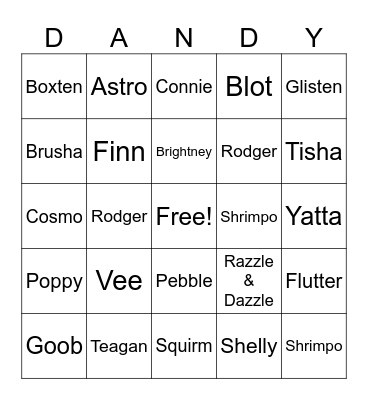 Dandy's World Bingo Card