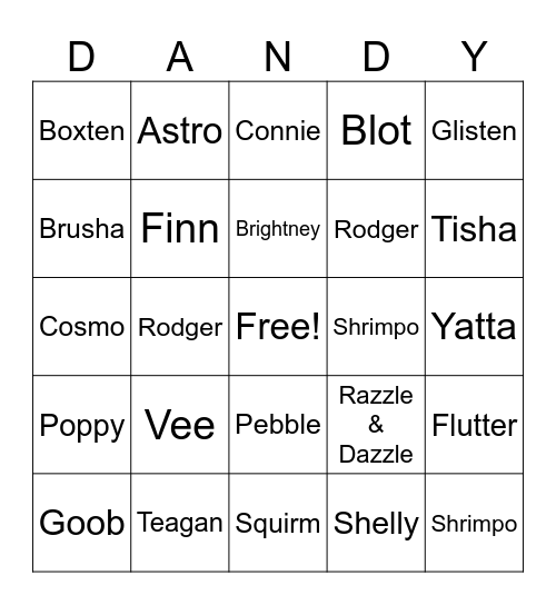 Dandy's World Bingo Card