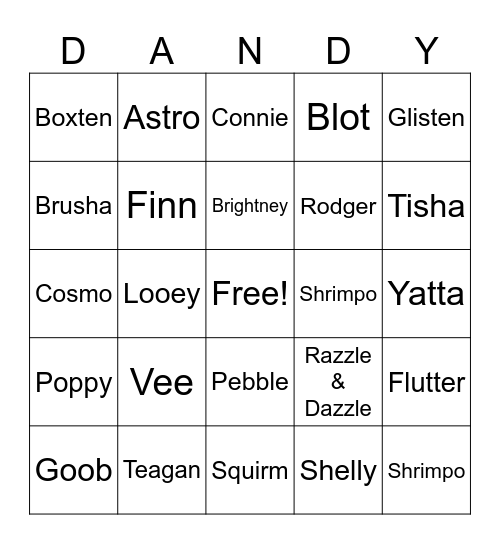 Dandy's World Bingo Card