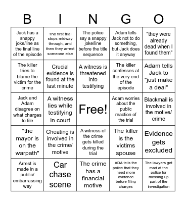 Law and Order Bingo Card