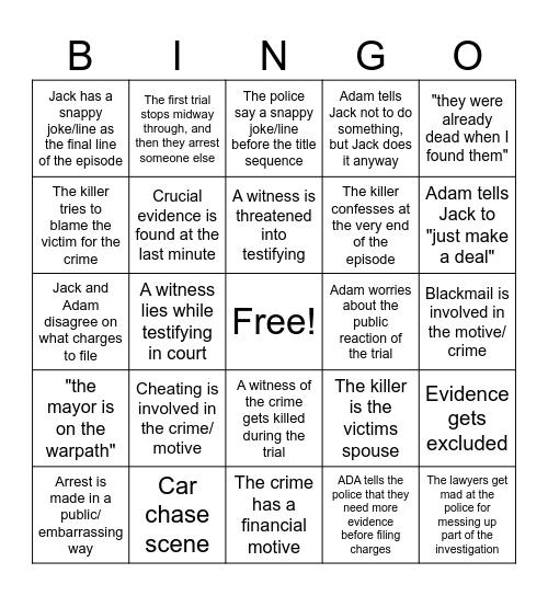 Law and Order Bingo Card