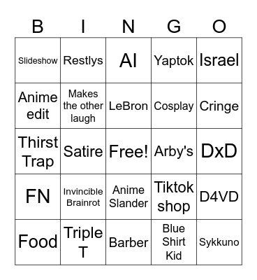 Tiktok Bingo Card