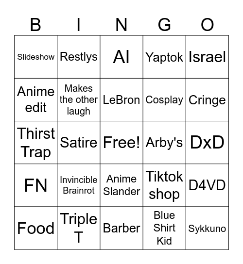 Tiktok Bingo Card
