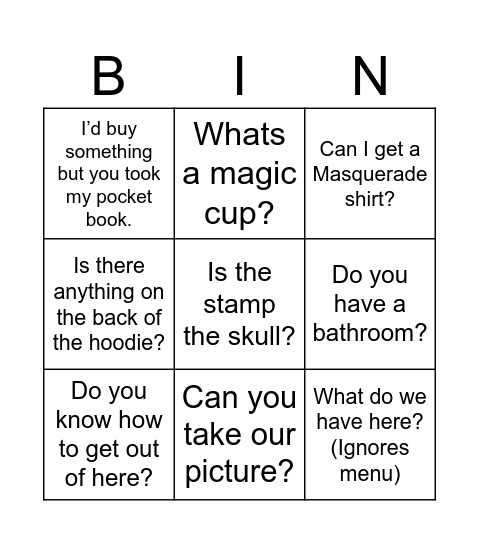 Merch Bingo Card