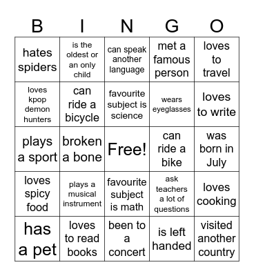 bingo! Bingo Card
