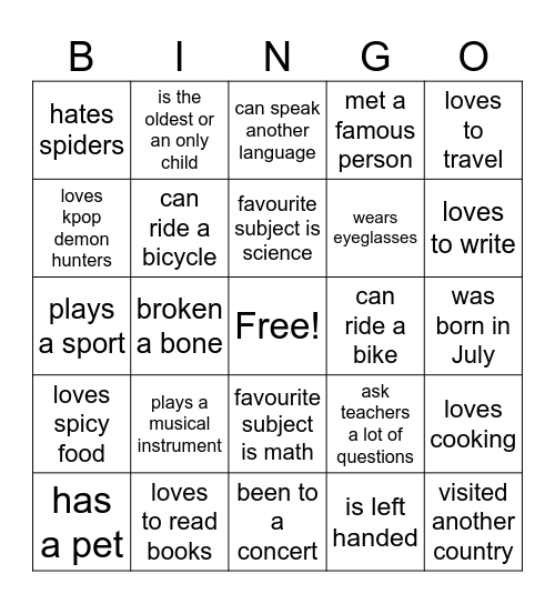 bingo! Bingo Card