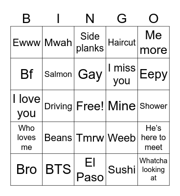 Girlfriend Bingo Card