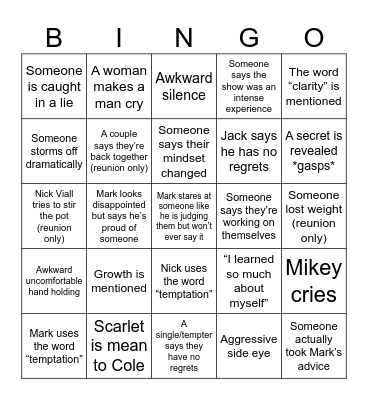 Temptation Island Part 2 Bingo Card