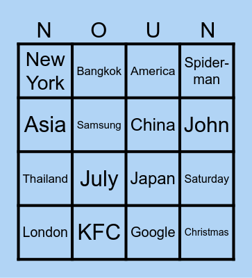 PROPER NOUN BINGO Card