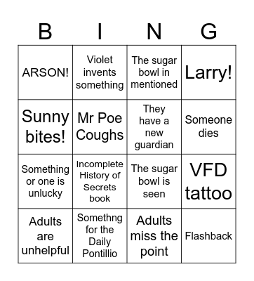 Lemony Snickets S3 Bingo Card