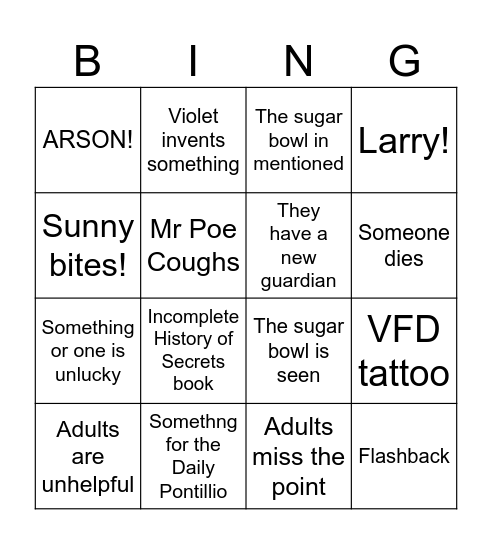 Lemony Snickets S3 Bingo Card