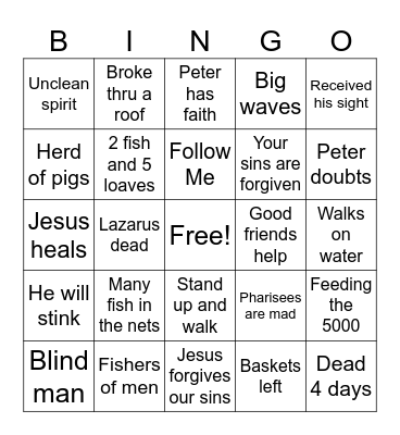 Jesus' Miracles Bingo Card