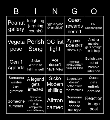 Dead Days Bingo Card Bingo Card