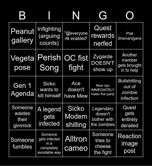 Dead Days Bingo Card Bingo Card