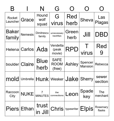 Resident Evil Bingo!!!!!!! Bingo Card