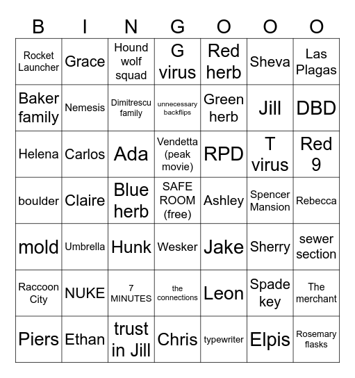 Resident Evil Bingo!!!!!!! Bingo Card